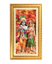 Divine Radha Krishna Digital Golden Color Photo Frame | Hindu Religious Wall Decor | 10x17 Inches - Inspirational Wall Art For Office, Home Decor - Ideal Spiritual Gift (F10191)