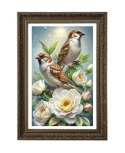 Eurasian Tree Sparrows Big Photo Frame - 20x28 Inches For Home,Temple & Office Decoration (F11029)