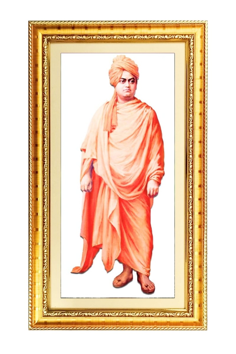 Swami Vivekananda Digital Golden Color Photo Frame | Hindu Religious Wall Decor | 10x17 Inches - Inspirational Wall Art For Office, Home Decor - Ideal Spiritual Gift (F10192)
