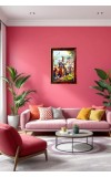 Lord Krishna Playing Flute With Cows Photo Frame For Wall & Table | 7x9 Inch Golden Cherry Finish | Decorative Lord Krishna Playing Flute With Cows Photo Frame For Home, Office & Pooja Room (F11368)