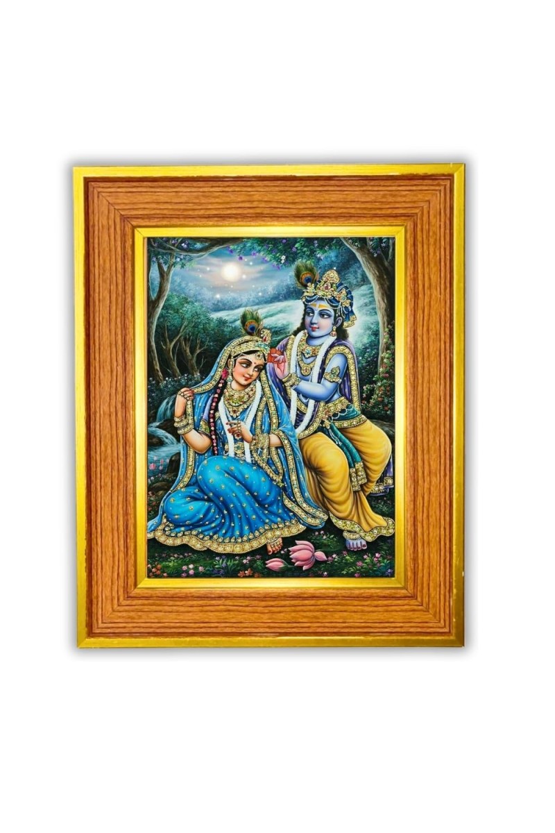 Radha And Krishna Photo Frame 10x14 Inches-Brown Wooden Frame For Home, Office & Temple Decoration And Gifting (F6481)