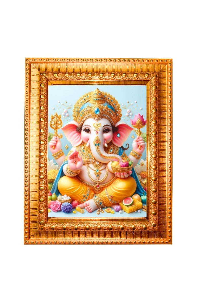 Goddess Laxmi Golden Designer Photo Frame | 18x22 Inch Religious Wall Hanging Frame For Home, Office Decoration and Spiritual Gift Item (M1)