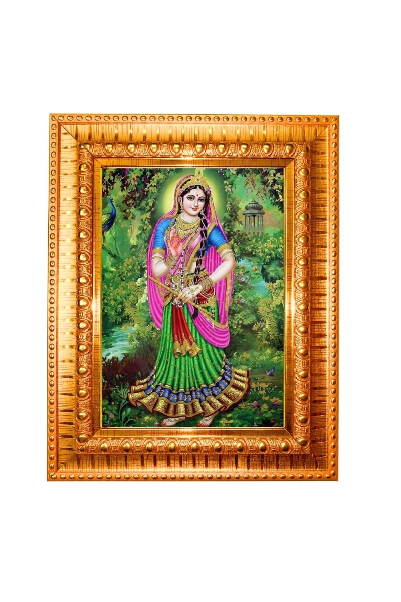 Shree Radha Golden Designer Photo Frame | 16x20 Inch Religious Wall Hanging Frame For Home & Office Decoration | Hindu Deity Spiritual Gift Item