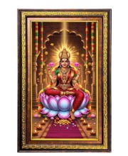 Goddess Lakshmi Digital Golden Balck Color Photo Frame | Hindu Religious Wall Decor | 10x16 Inches - Inspirational Wall Art For Office, Home Decor - Ideal Spiritual Gift (F16498)