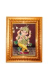 Nritya Ganapati. Golden Designer Photo Frame | 18x22 Inch Religious Wall Hanging Frame For Home & Office Decoration | Hindu Deity Spiritual Gift Item
