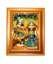 Radha Krishna Golden Designer Photo Frame | 10x14 Inch Religious Wall Hanging Frame For Home & Office Decoration | Hindu Deity Radha Krishna Spiritual Gift Item