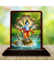 Car Desk/Table Top Lord Krishna Wooden Photo Stand 3x4 Inches, Compact & Stylish Spiritual Display For Car, Home & Office (Pack Of 1) (F14300)