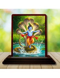 Car Desk/Table Top Lord Krishna Wooden Photo Stand 3x4 Inches, Compact & Stylish Spiritual Display For Car, Home & Office (Pack Of 1) (F14300)