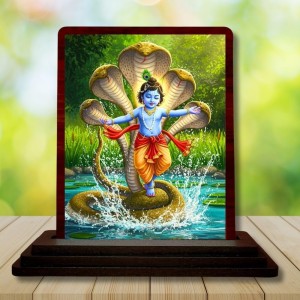 Car Desk/Table Top Lord Krishna Wooden Photo Stand 3x4 Inches, Compact & Stylish Spiritual Display For Car, Home & Office (Pack Of 1) (F14300)