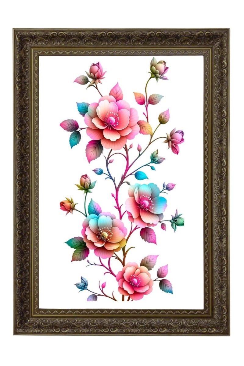 Floral Painting Print Big Photo Frame - 20x28 Inches For Home,Temple & Office Decoration (F11001)