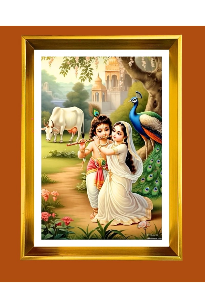 Golden Photo Frame - 10x14 Inches | Elegant Wooden Frame For Home, Office & Temple Decoration | Spiritual Wall & Table Decor and Gift Item
