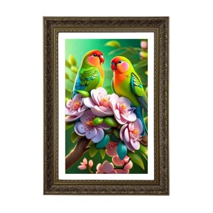 Rosy-faced Peach-faced Lovebirds. Big Photo Frame - 20x28 Inches For Home,Temple & Office Decoration (F10684)