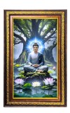 Serene Buddha Digital Golden Balck Color Photo Frame | Hindu Religious Wall Decor | 10x16 Inches - Inspirational Wall Art For Office, Home Decor - Ideal Spiritual Gift (F16656)
