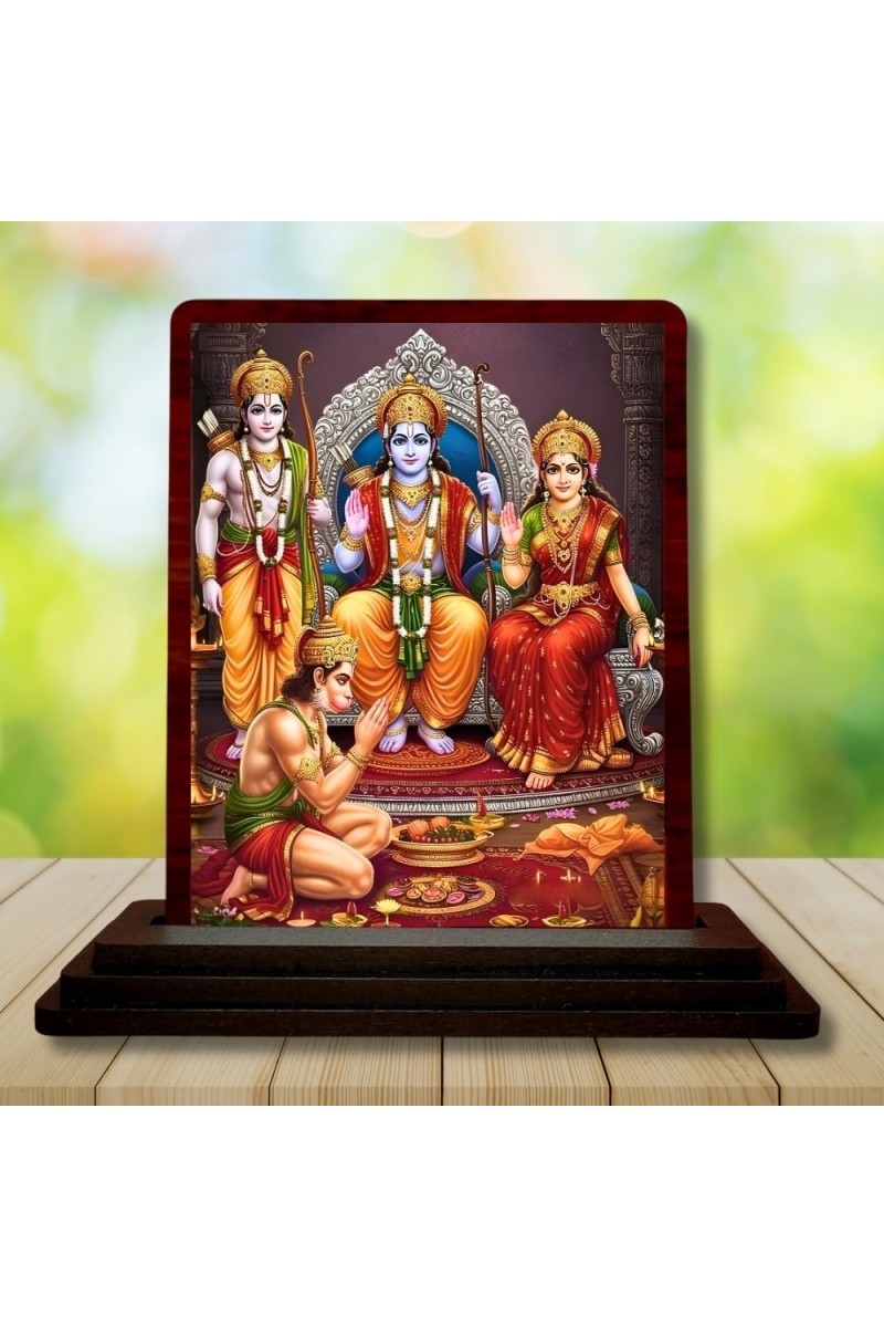 Car Desk/Table Top Lord Ram Siya Wooden Photo Stand â€“ 3x4 Inches, Compact & Stylish Spiritual Display For Car, Home & Office (Pack Of 1) (F15144)