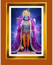 Lord Vishnu Golden Photo Frame - 16x20 Inches | Elegant Wooden Frame For Home, Office & Temple Decoration | Spiritual Wall & Table Decor And Gift Item (F9782)