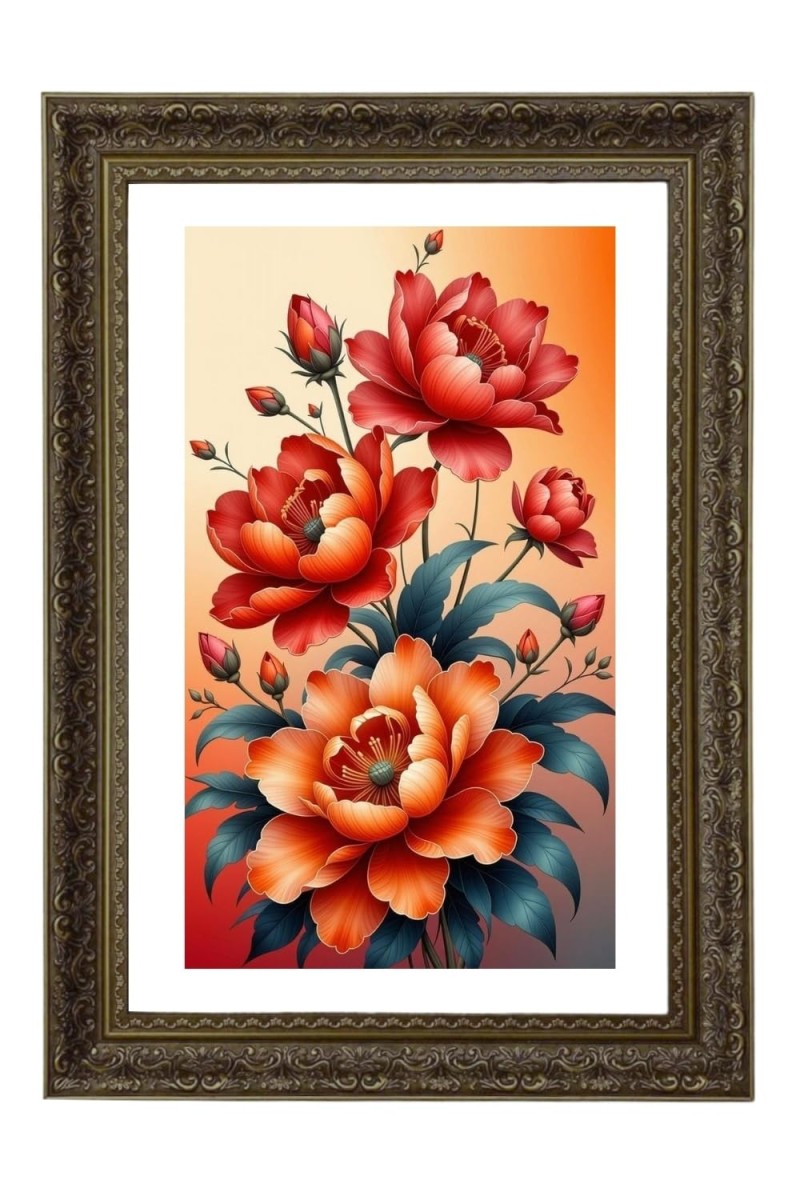 Floral Painting Print Big Photo Frame - 20x28 Inches For Home,Temple & Office Decoration (F10999)