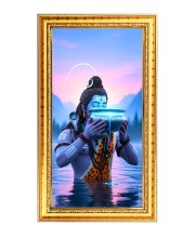 Lord Shiva Digital Golden Color Photo Frame | Hindu Religious Wall Decor | 10x17 Inches - Inspirational Wall Art For Office, Home Decor - Ideal Spiritual Gift (F10372)