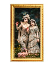 Divine Radha Krishna Digital Golden Color Photo Frame | Hindu Religious Wall Decor | 10x17 Inches - Inspirational Wall Art For Office, Home Decor - Ideal Spiritual Gift (F10233)