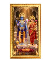 Lakhsmi & Narayan Digital Golden Color Photo Frame | Hindu Religious Wall Decor | 10x17 Inches - Inspirational Wall Art For Office, Home Decor - Ideal Spiritual Gift (F10217)