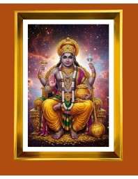 Lord Kubera Golden Photo Frame - 10x14 Inches | Elegant Wooden Frame For Home, Office & Temple Decoration | Spiritual Wall & Table Decor and Gift Item