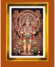 Lord Hanuman Golden Photo Frame - 10x14 Inches | Elegant Wooden Frame For Home, Office & Temple Decoration | Spiritual Wall & Table Decor And Gift Item (F9827)