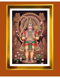 Lord Hanuman Golden Photo Frame - 10x14 Inches | Elegant Wooden Frame For Home, Office & Temple Decoration | Spiritual Wall & Table Decor And Gift Item (F9827)