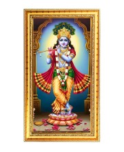 Divine Krishna Digital Golden Color Photo Frame | Hindu Religious Wall Decor | 10x17 Inches - Inspirational Wall Art For Office, Home Decor - Ideal Spiritual Gift (F10327)