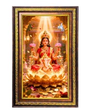 Lakshmi Ganesha Digital Golden Balck Color Photo Frame | Hindu Religious Wall Decor | 10x16 Inches - Inspirational Wall Art For Office, Home Decor - Ideal Spiritual Gift (F16911)