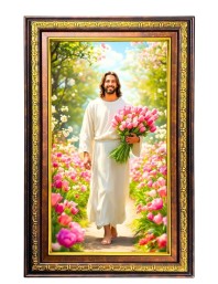Lord Jesus Digital Golden Balck Color Photo Frame | Hindu Religious Wall Decor | 10x16 Inches - Inspirational Wall Art For Office, Home Decor - Ideal Spiritual Gift (F16738)