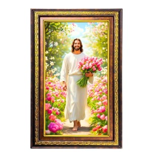 Lord Jesus Digital Golden Balck Color Photo Frame | Hindu Religious Wall Decor | 10x16 Inches - Inspirational Wall Art For Office, Home Decor - Ideal Spiritual Gift (F16738)