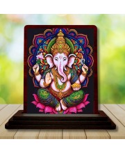 Car Desk/Table Top Lord Ganesha Wooden Photo Stand 3x4 Inches, Compact & Stylish Spiritual Display For Car, Home & Office (Pack Of 1) (F14155)