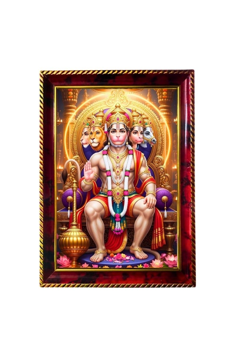 Lord Hanuman Photo Frame For Wall & Table | 7x9 Inch Golden Cherry Finish | Decorative Lord Hanuman Photo Frame For Home, Office & Pooja Room (F11651)