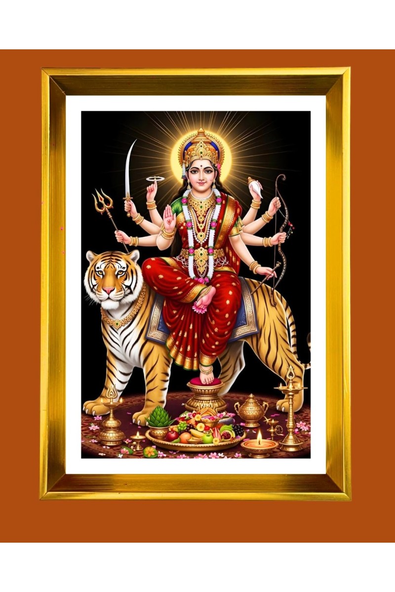 Devi Jai Mata Di Golden Photo Frame - 10x14 Inches | Elegant Wooden Frame For Home, Office & Temple Decoration | Spiritual Wall & Table Decor And Gift Item (F9483)