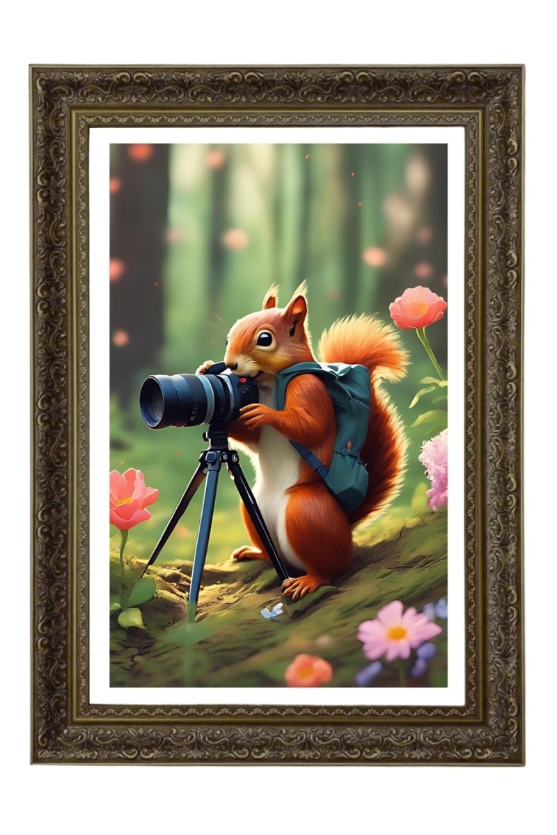 Cute Squirrel Art Picture Big Photo Frame - 20x28 Inches For Home,Temple & Office Decoration (F11028)