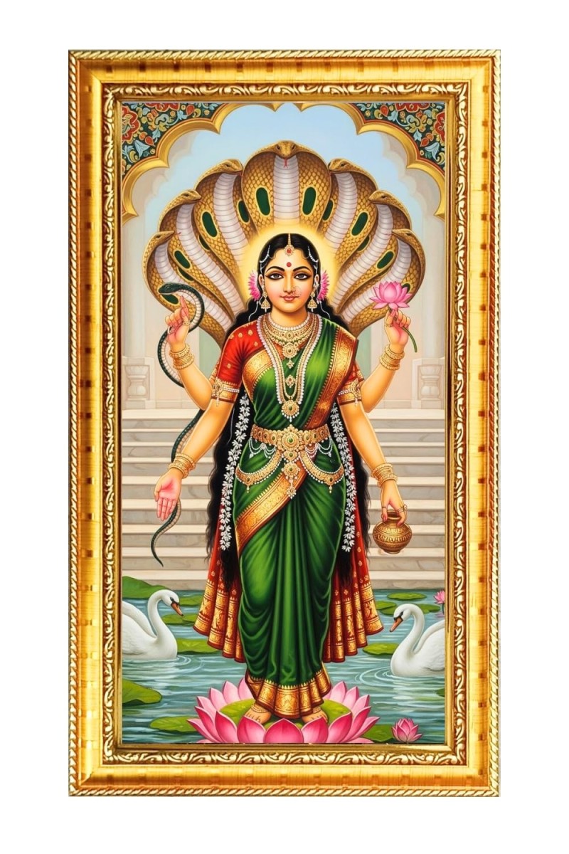 Manasha Mangal Digital Golden Color Photo Frame | Hindu Religious Wall Decor | 8x15 Inches - Inspirational Wall Art For Office, Home Decor - Ideal Spiritual Gift (F10378)