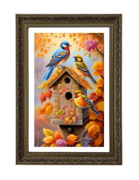 Blue And Orange Plumage Big Photo Frame - 20x28 Inches For Home,Temple & Office Decoration (F10696)