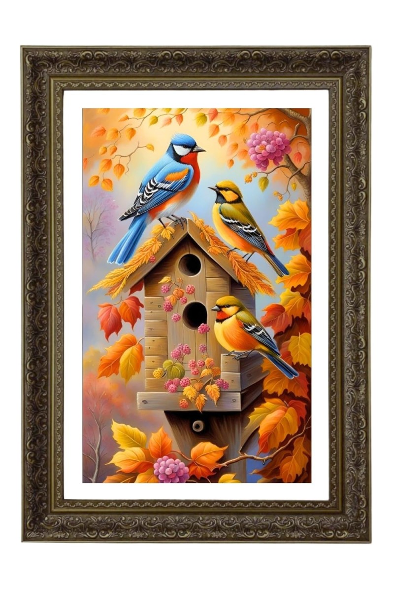 Blue And Orange Plumage Big Photo Frame - 20x28 Inches For Home,Temple & Office Decoration (F10696)