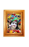 Flute Sri Krishna Golden Designer Photo Frame | 10x14 Inch Religious Wall Hanging Frame For Home & Office Decoration | Hindu Deity Spiritual Gift Item