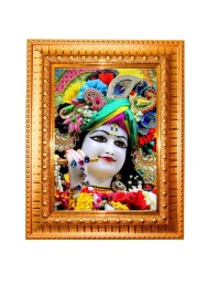 Flute Sri Krishna Golden Designer Photo Frame | 16x20 Inch Religious Wall Hanging Frame For Home & Office Decoration | Hindu Deity Spiritual Gift Item