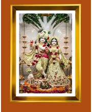 Divine Radha Krishna Golden Photo Frame - 10x14 Inches | Elegant Wooden Frame For Home, Office & Temple Decoration | Spiritual Wall & Table Decor and Gift Item