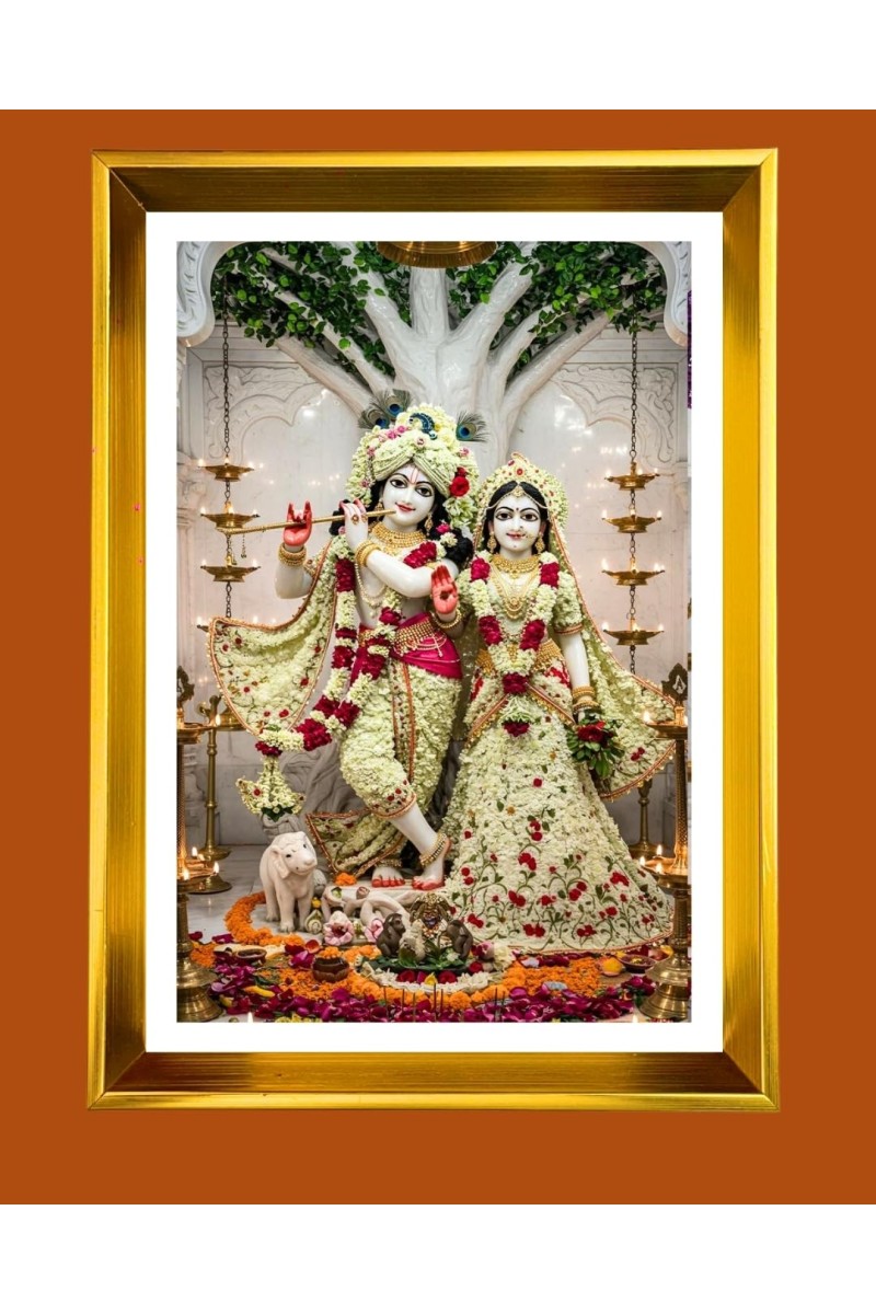 Divine Radha Krishna Golden Photo Frame - 12x16 Inches | Elegant Wooden Frame For Home, Office & Temple Decoration | Spiritual Wall & Table Decor And Gift Item (F9844)