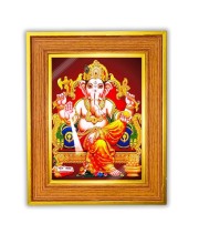 Lord Ganesha Photo Frame 10x14 Inches-Brown Wooden Frame For Home, Office & Temple Decoration And Gifting (F6493)