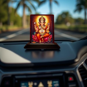 Car Desk/Table Top Lord Ganesha Wooden Photo Stand 3x4 Inches, Compact & Stylish Spiritual Display For Car, Home & Office (Pack Of 1) (F15074)
