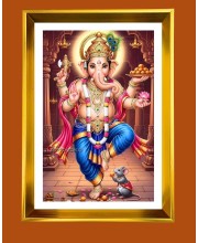 Lord Ganesha Golden Photo Frame - 10x14 Inches | Elegant Wooden Frame For Home, Office & Temple Decoration | Spiritual Wall & Table Decor and Gift Item