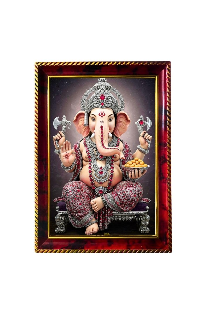 Lord Ganesha Photo Frame For Wall & Table | 7x9 Inch Golden Cherry Finish | Decorative Lord Ganesha Photo Frame For Home, Office & Pooja Room (F11917)