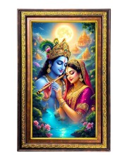 Lord Krishna And Radha Digital Golden Balck Color Photo Frame | Hindu Religious Wall Decor | 10x16 Inches - Inspirational Wall Art For Office, Home Decor - Ideal Spiritual Gift (F16835)