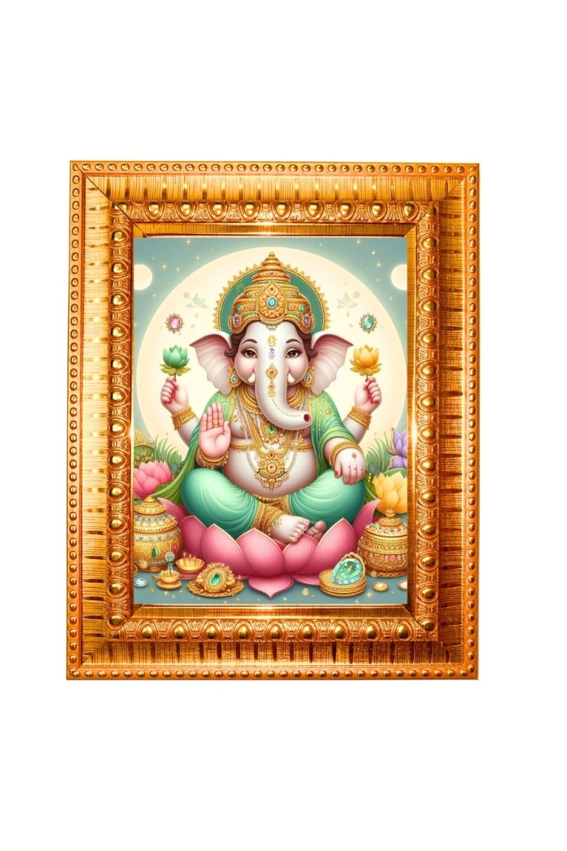 Lord Shiva Golden Designer Photo Frame | 14x18 Inch Religious Wall Hanging Frame For Home, Office Decoration and Spiritual Gift Item (M2)