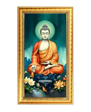 Lord Buddha Digital Golden Color Photo Frame | Hindu Religious Wall Decor | 10x17 Inches - Inspirational Wall Art For Office, Home Decor - Ideal Spiritual Gift (F10342)