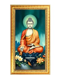 Lord Buddha Digital Golden Color Photo Frame | Hindu Religious Wall Decor | 12x19 Inches - Inspirational Wall Art For Office, Home Decor - Ideal Spiritual Gift (F10342)