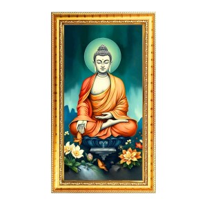Lord Buddha Digital Golden Color Photo Frame | Hindu Religious Wall Decor | 12x19 Inches - Inspirational Wall Art For Office, Home Decor - Ideal Spiritual Gift (F10342)